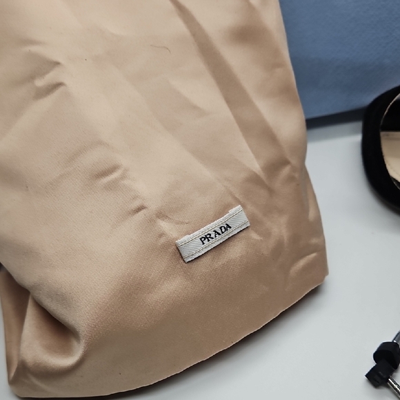 Prada Black Suede T-Strap Heels with Gold Studs W Box, Dustbag, Spare Tips 38.5 - Picture 5 of 12